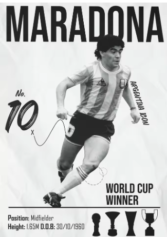 Maredona B/W Canvas Poster 70X50cm