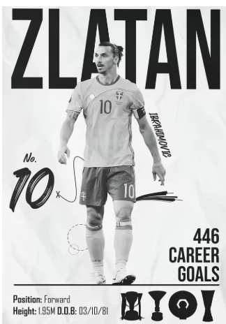 Zlatan Ibrahimovic B/W Canva Poster 45X30 cm