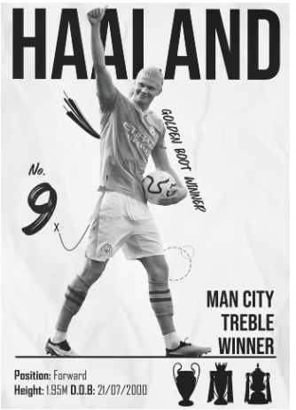 Haaland B/W Canvas Poster 70X50cm