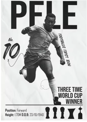 Pele Brazil B/W Canvas Poster 70X50cm