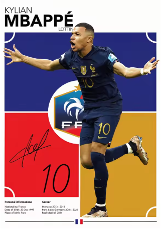 Mbappé Canvas Poster 42cm x 30cm