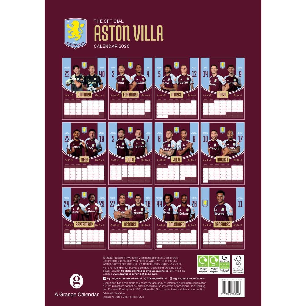 Aston Villa FC A3 Calendar 2026