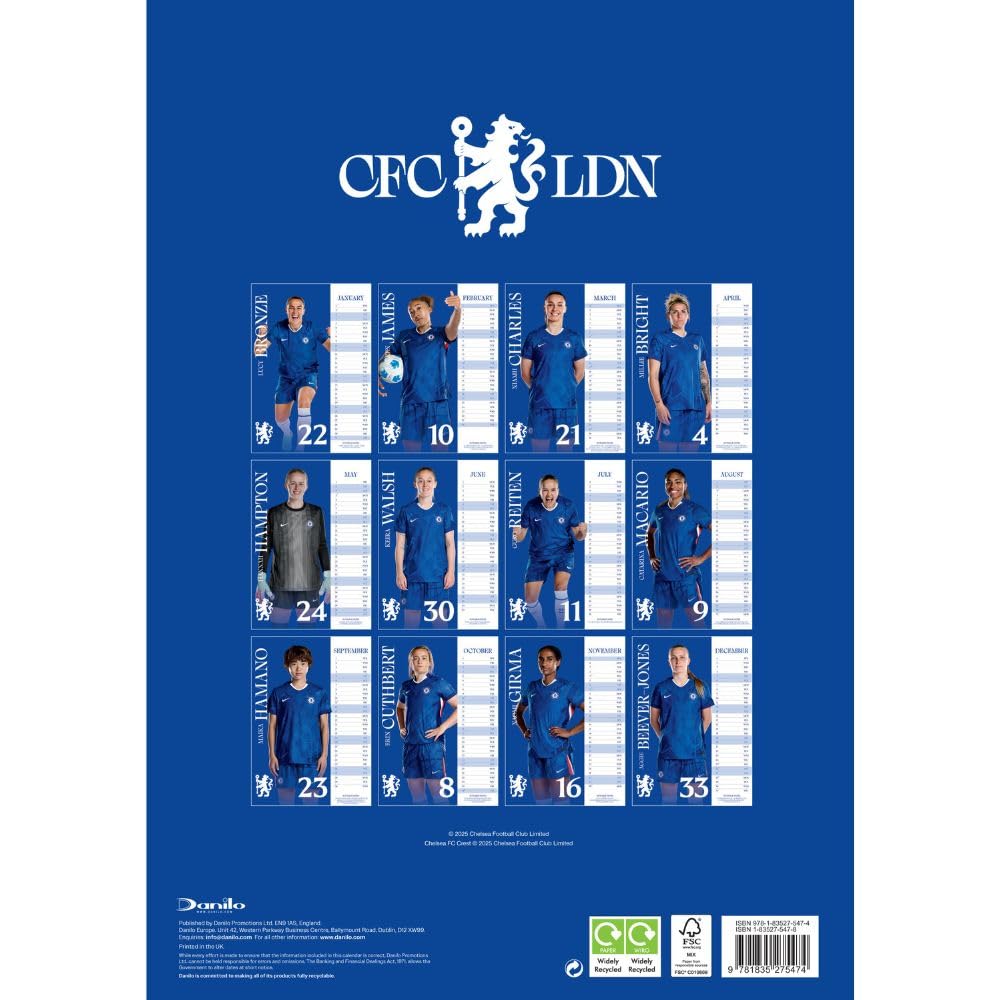 Chelsea Womens FC A3 Calendar 2026