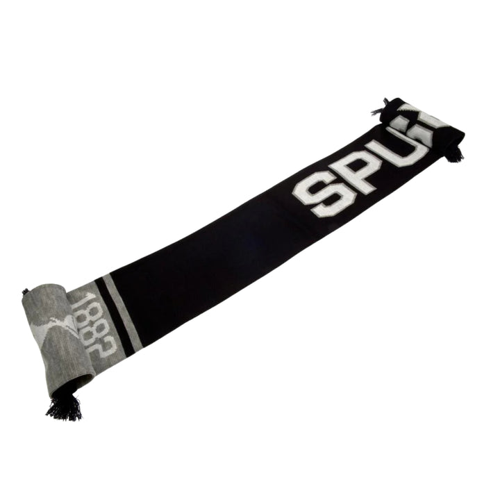 Black and gray scarf with 'SPL' branding on a white background
