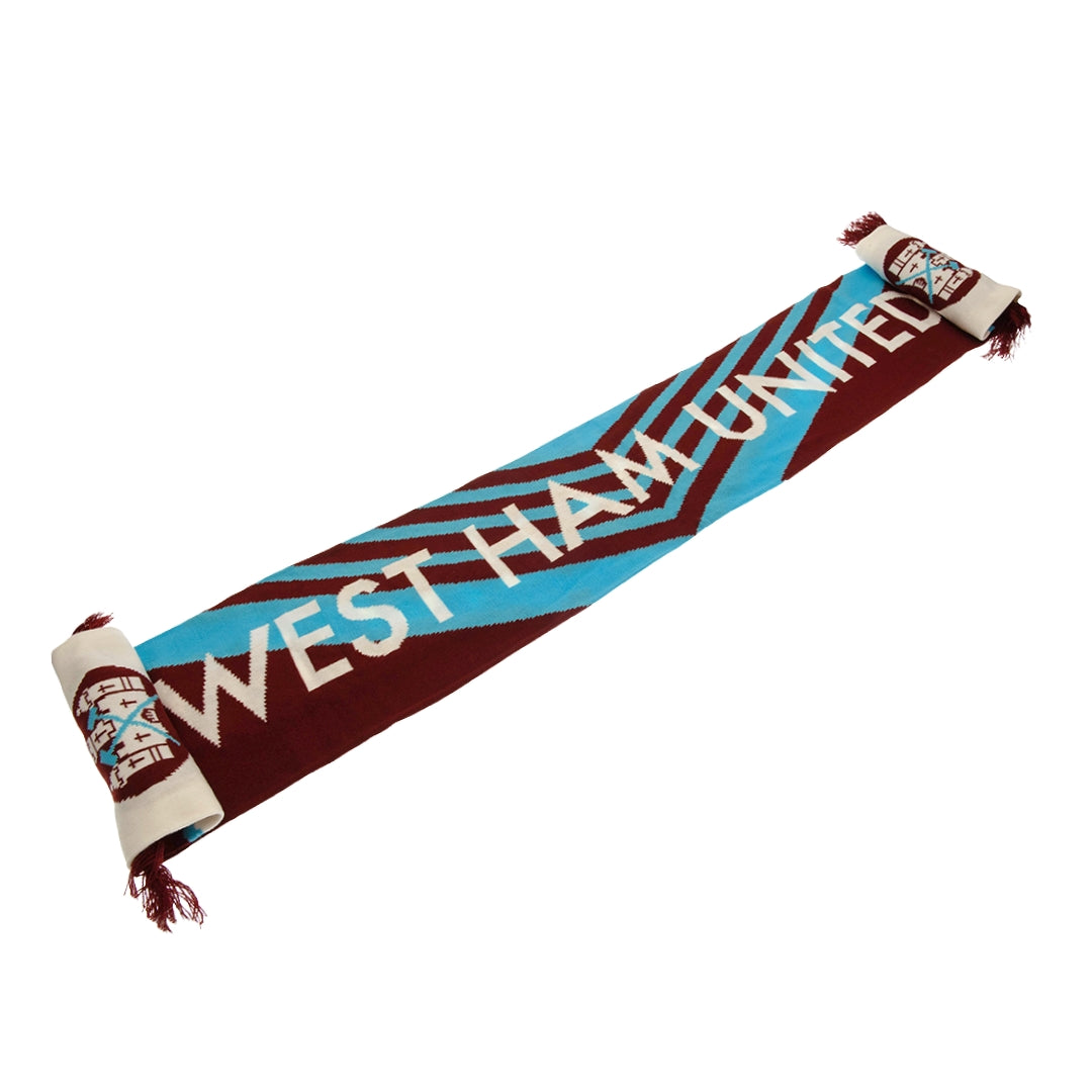 West Ham United scarf with team colors on a white background