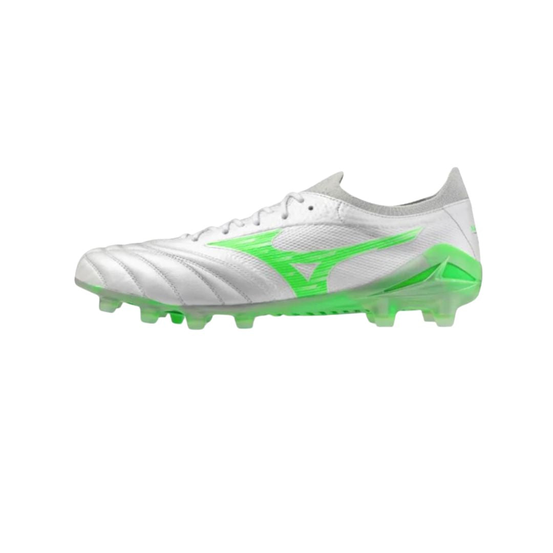 Mizuno Morelia Neo IV Beta Elite FG Boots WHITE GREEN GEKO Soccer United NZ