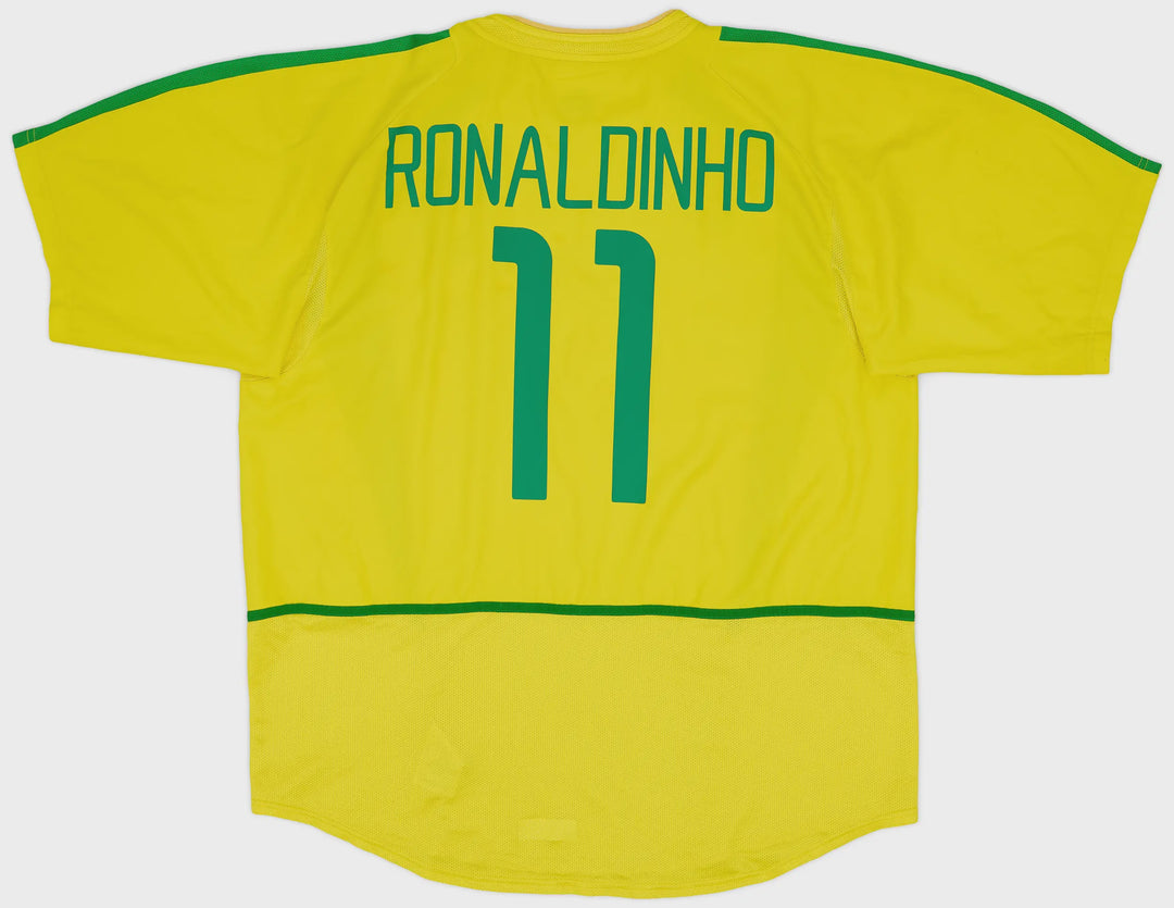2002 Brazil Home Retro Kit '11 Ronaldino' Printed On Back