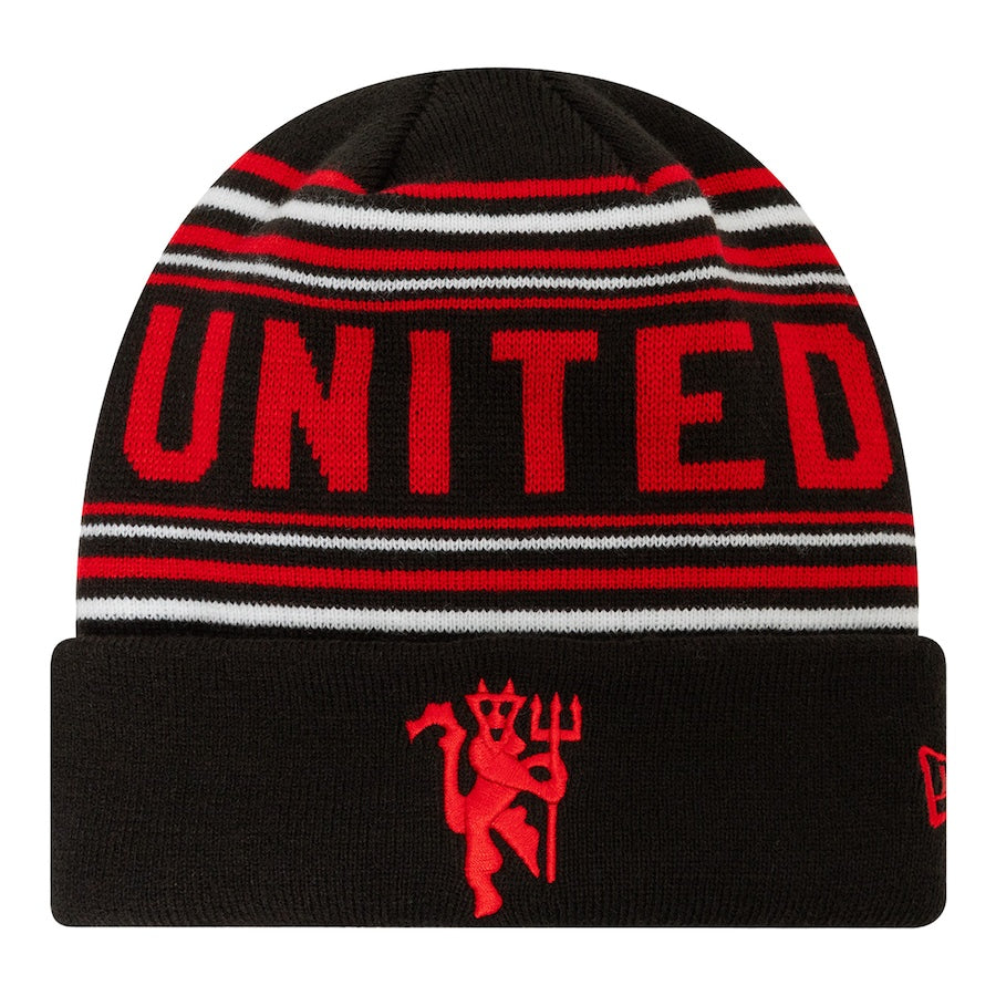 Manchester United Stripe Cuffed Knit Hat - Black